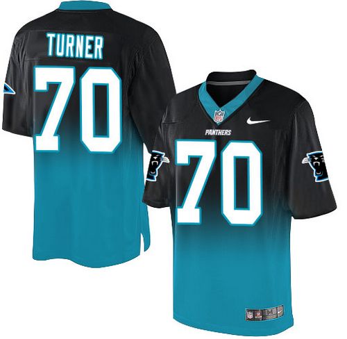 Nike Panthers #70 Trai Turner Black/Blue Men's Stitched NFL Elite Fadeaway Fashion Jersey - Click Image to Close